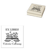 Boeket Bloemen Open Boek Ex Libris Boekplaat Rubberstempel (Gestempeld)