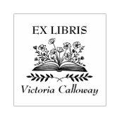 Boeket Bloemen Open Boek Ex Libris Boekplaat Rubberstempel (Afrduk)