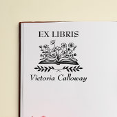 Boeket Bloemen Open Boek Ex Libris Boekplaat Rubberstempel
