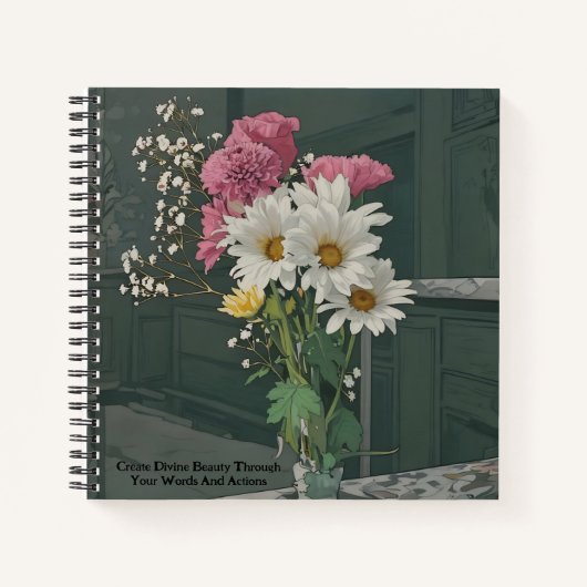 Boeket Bloemen Roze Wit Quote Journal Notitieboek (Voorkant)