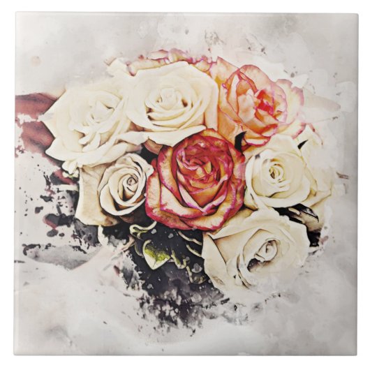 boeket bloemen tegel tegeltje (Voorkant)