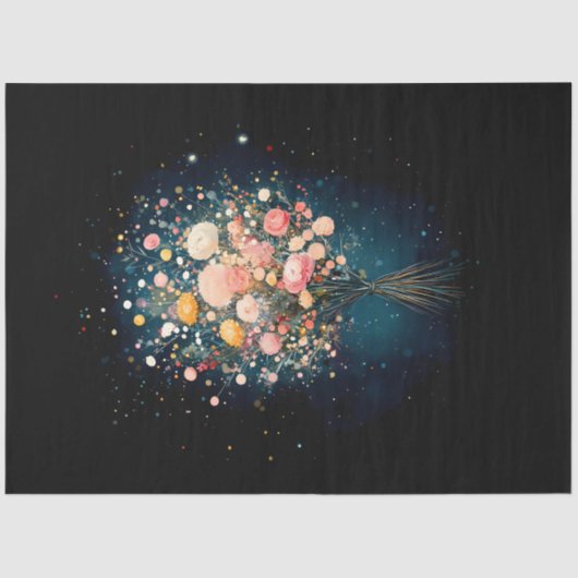 Boeket bloemen zwarte achtergrond BF9 decoupage Tissuepapier (Voorkant)