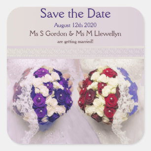 Boeket Bruiden Lesbisch Bruiloft Save the Date Vierkante Sticker