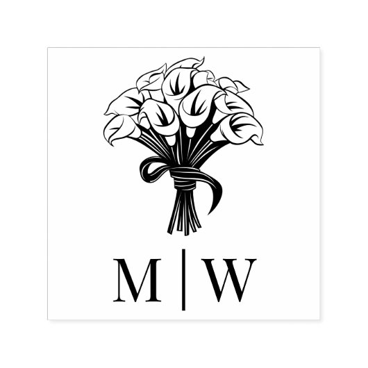 Boeket Calla Lelies Strik Lint Koppel Initialen Zelfinktende Stempel (Design)