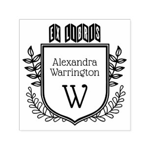 Boeket Crest Zigzag Ex Libris Boeknaam Initiaal Zelfinktende Stempel