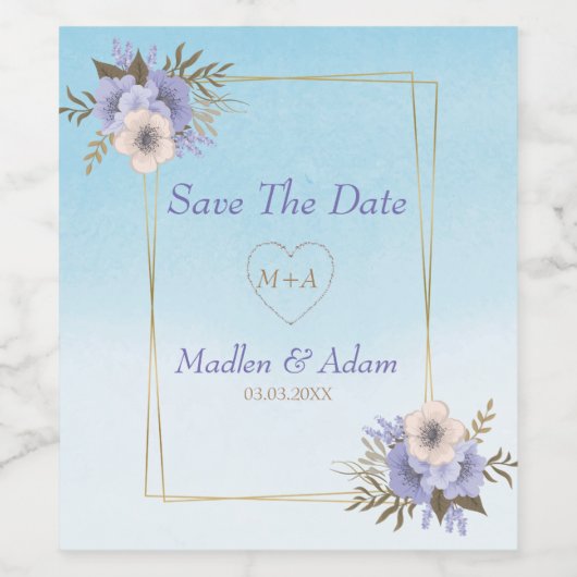 Boeket en gouden Lijst Wijn Etiket (Enkel label)