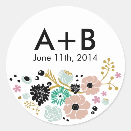 Boeket Floral Wedding Circle Sticker Blush (Voorkant)