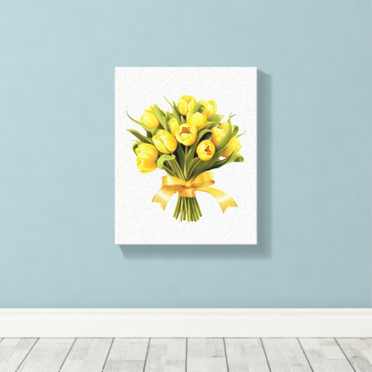 Boeket gele tulpen bloembloem canvas afdruk (Insitu (Houten vloer))