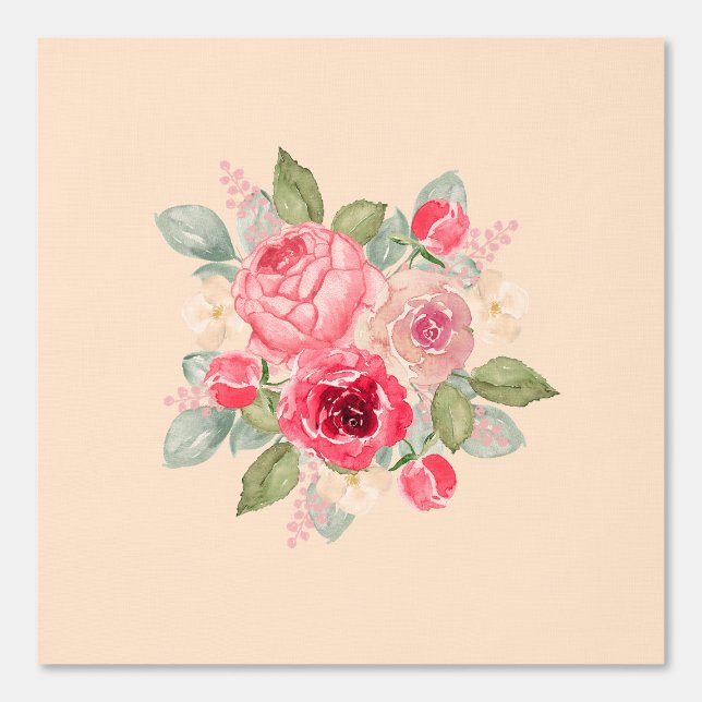 Boeket geschilderde roze rozen behang (Voorkant)