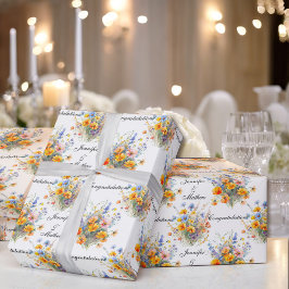 Boeket huwelijksbloemen personaliseer namen Schatt Cadeaupapier