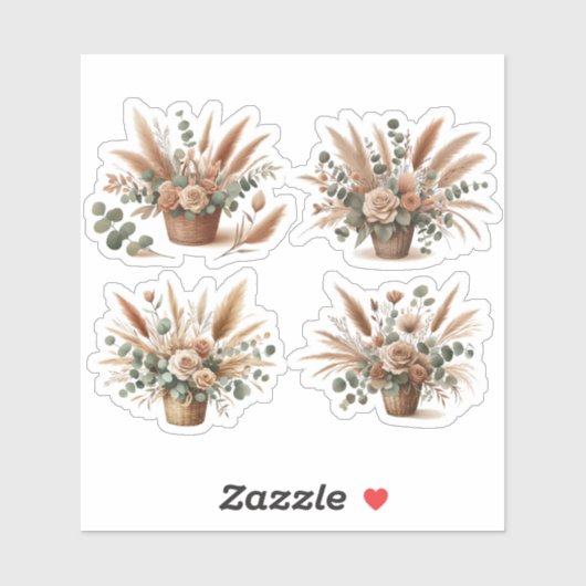 Boeket in een boho-stijl mand sticker (Vel)