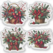 Boeket in een feestelijke kerstmand sticker (Voorkant)