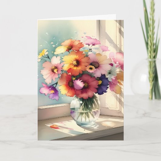 Boeket in een raam Vriend Verjaardag Kaart (Voorkant)