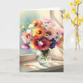 Boeket in een raam Vriend Verjaardag Kaart (Gele Bloem)