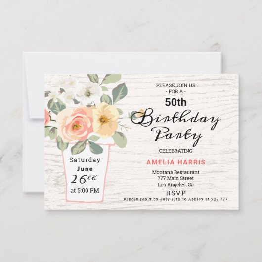 Boeket in een Vaas Verjaardag Kaart (Voorkant)