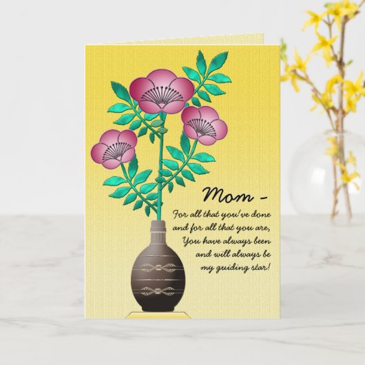 Boeket in vaas op geel voor Moederdag Kaart (Gele Bloem)