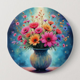 Boeket kleurrijke bloemen ronde button 4,0 cm
