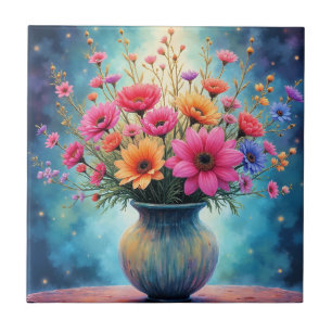 Boeket kleurrijke bloemen tegeltje