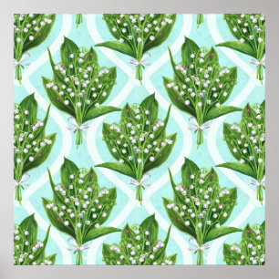 Boeket lelietje-van-dalen bloemen op blauw poster