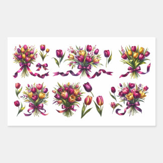 Boeket levendige tulpen rechthoekige sticker