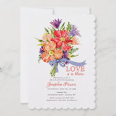 Boeket met blauwe lint uitnodiging (Voorkant)