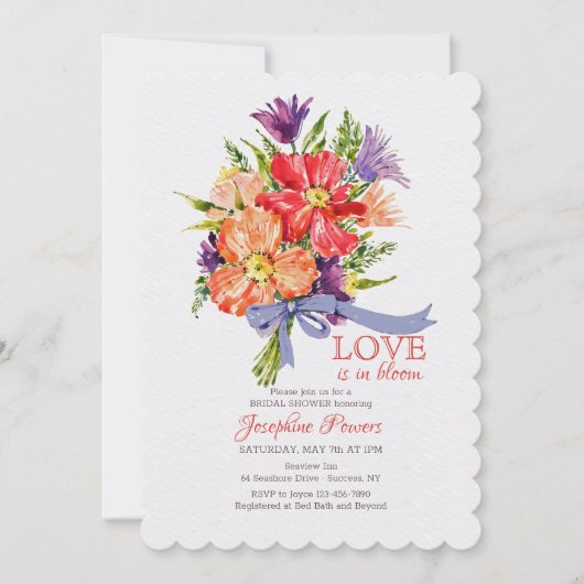 Boeket met blauwe lint uitnodiging (Voorkant)