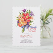 Boeket met blauwe lint uitnodiging (Staand voorkant)