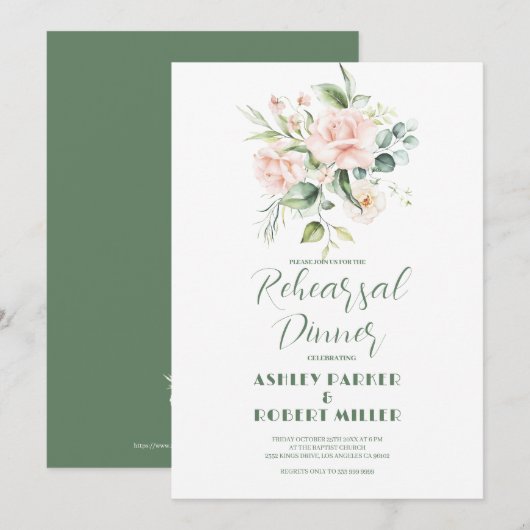 Boeket met Bleekroze Rozen Proefbruiloftsetent Inv Kaart (Voorkant / Achterkant)