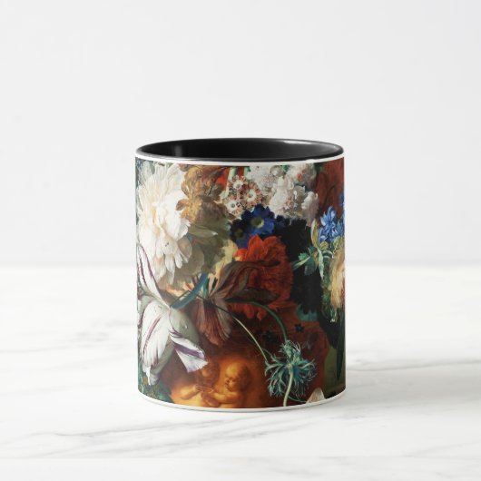 BOEKET MET BLOEMEN IN EEN URN IN HET ZWART MOK (Midden)