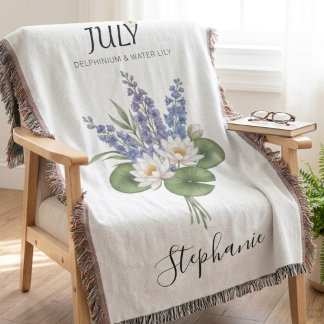 Boeket met geboortebloem juli en naam deken