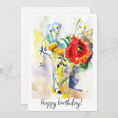 Boeket met rode papaver feestdagenkaart (Voorkant / Achterkant)