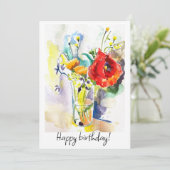 Boeket met rode papaver feestdagenkaart (Staand voorkant)