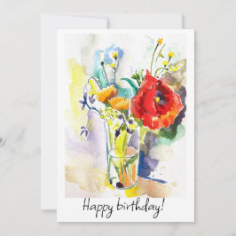 Boeket met rode papaver feestdagenkaart
