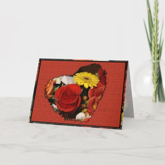 Boeket met rozen 'Beterschap' Hartvormige uitsnede Kaart (Voorkant)