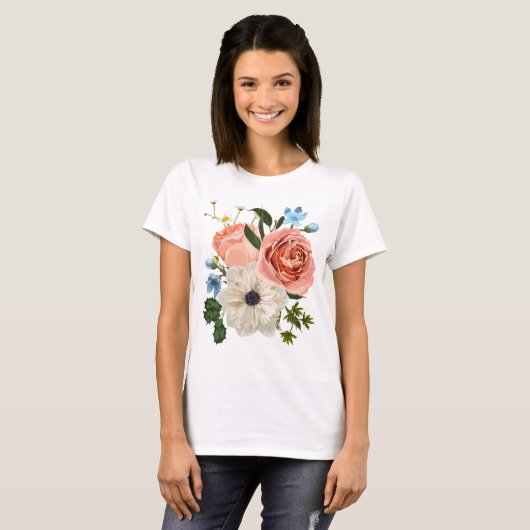 Boeket met tuinbloemen. t-shirt (Voorkant volledig)