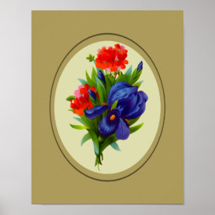 Boeket met vintage blauwe irisbloemen  poster