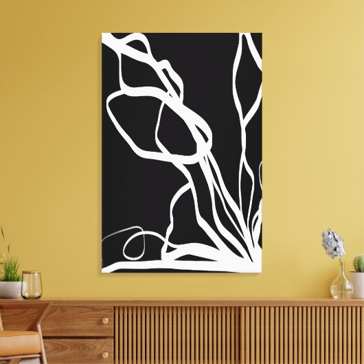 Boeket Noir: Abstract Zwart & Wit Canvas Afdruk (Insitu (Woonkamer))