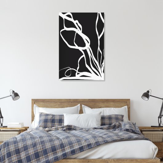 Boeket Noir: Abstract Zwart & Wit Canvas Afdruk (Insitu (Slaapkamer))