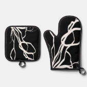 Boeket Noir: Abstract Zwart & Wit Ovenwant & Pannenlap Set (Voorkant)