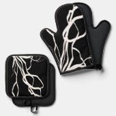 Boeket Noir: Abstract Zwart & Wit Ovenwant & Pannenlap Set (Voorkant / Achterkant)