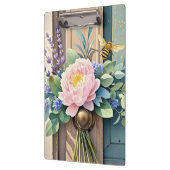 Boeket pioenen lavendel bloemen rustiek klembord (Links)