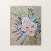 Boeket pioenen lavendel bloemen rustiek legpuzzel (Verticaal)