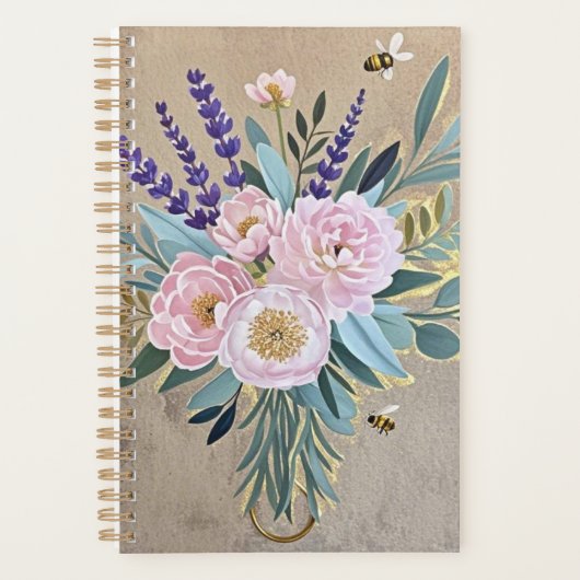 Boeket pioenen lavendel bloemen rustiek planner (Voorkant)