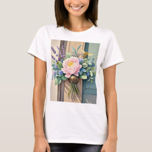 Boeket pioenen lavendel bloemen rustiek t-shirt