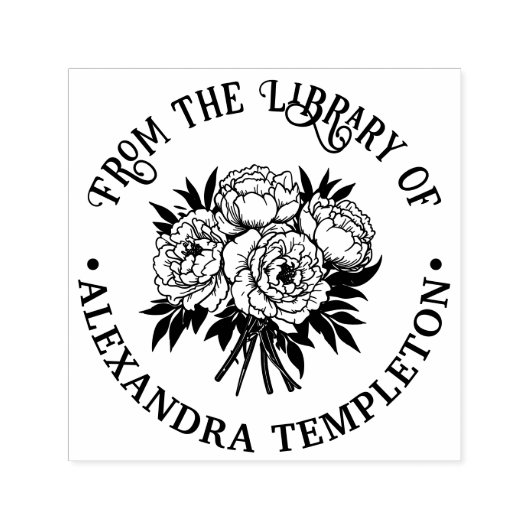 Boeket Pioenrozen Bibliotheek Boeknaam Stempel (Design)