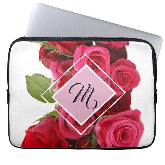 Boeket Rode en Roze Rozen Monogram Tablet Hoes (Voorkant)