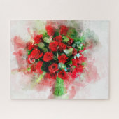 Boeket Rode Rozen Aquarel op Witte Achtergrond Legpuzzel (Horizontaal)