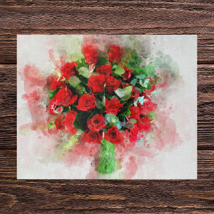 Boeket Rode Rozen Aquarel op Witte Achtergrond Legpuzzel