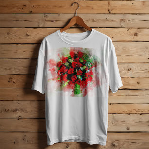 Boeket Rode Rozen Aquarel op Witte Achtergrond T-shirt