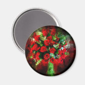 Boeket Rode Rozen Aquarel op Zwarte Achtergrond Magneet (Voorkant / Achterkant)
